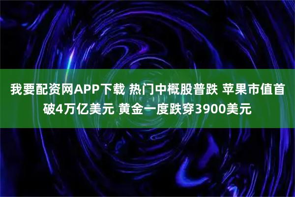 我要配资网APP下载 热门中概股普跌 苹果市值首破4万亿美元 黄金一度跌穿3900美元