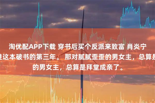 淘优配APP下载 穿书后买个反派来致富 肖炎宁晚婧傅宴 穿进这本破书的第三年。 那对腻腻歪歪的男女主，总算是拜堂成亲了。